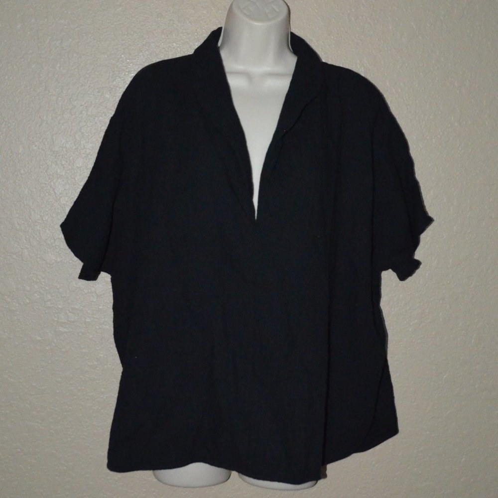 NWT $168 Sz 3 L We Are Sundays Black Oversized Gauze V-Neck Blouse Top